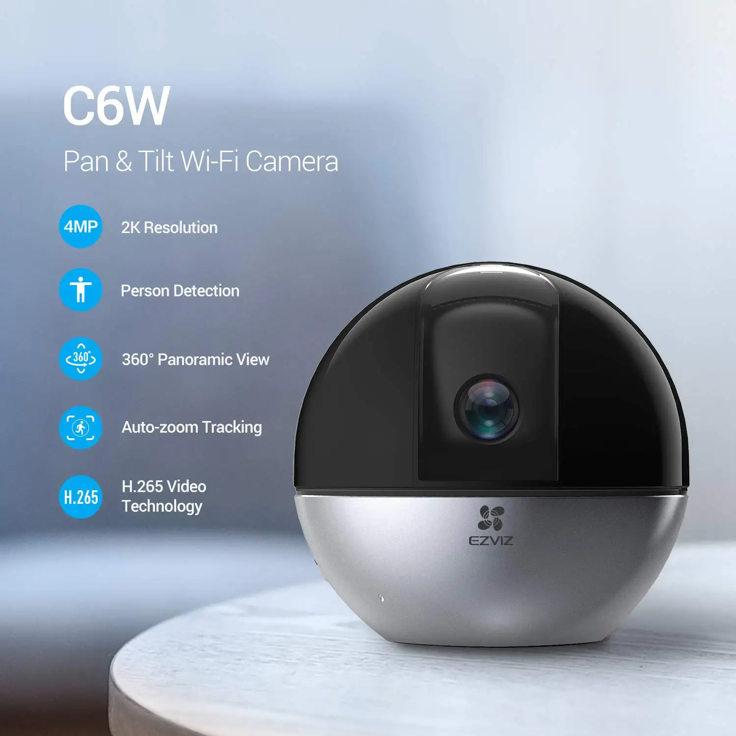 EZVIZ C6W 2K+ Caméra Surveillance WiFi Intérieure 4MP, Camera ip Wifi  2.4Ghz & Ethernet 360